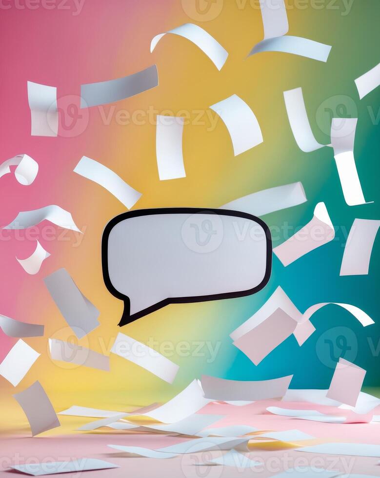 Bright Colorful Background with Paper Strips and Empty Speech Bubble for Communication Concept photo