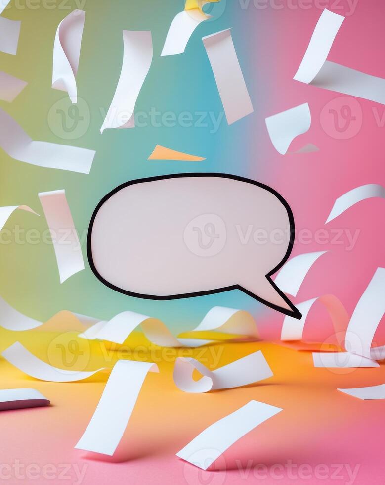 Bright Colorful Background with Paper Strips and Empty Speech Bubble for Communication Concept photo