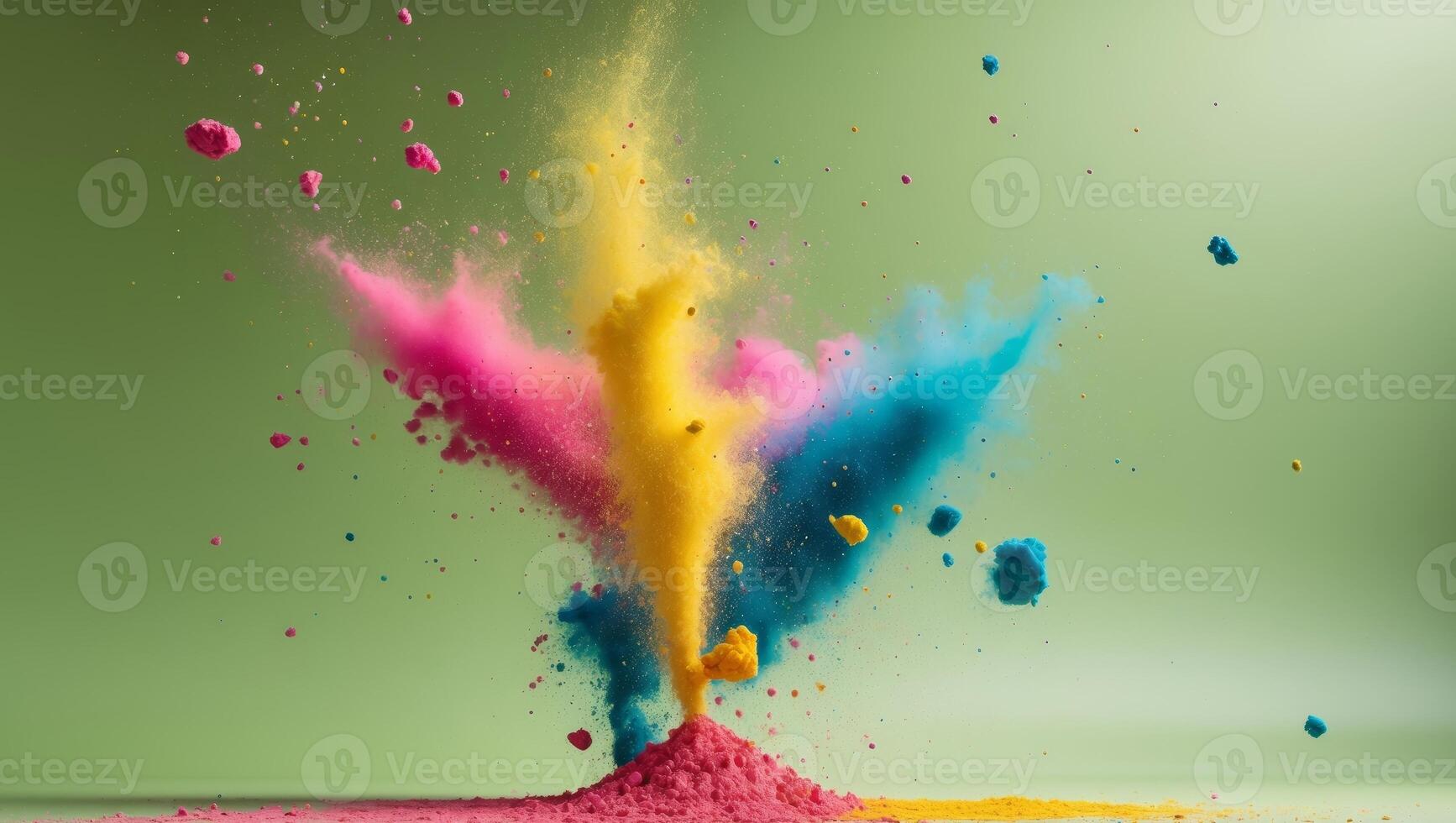Colorful powder exploding on a green background photo