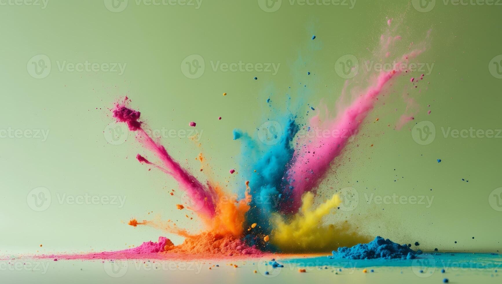 Colorful powder explosion on green background photo