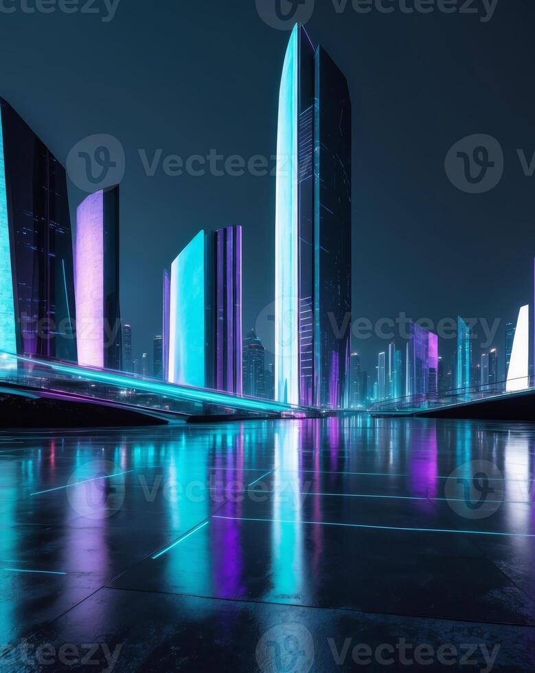 Abu dhabi cityscape at night with colorful lights photo