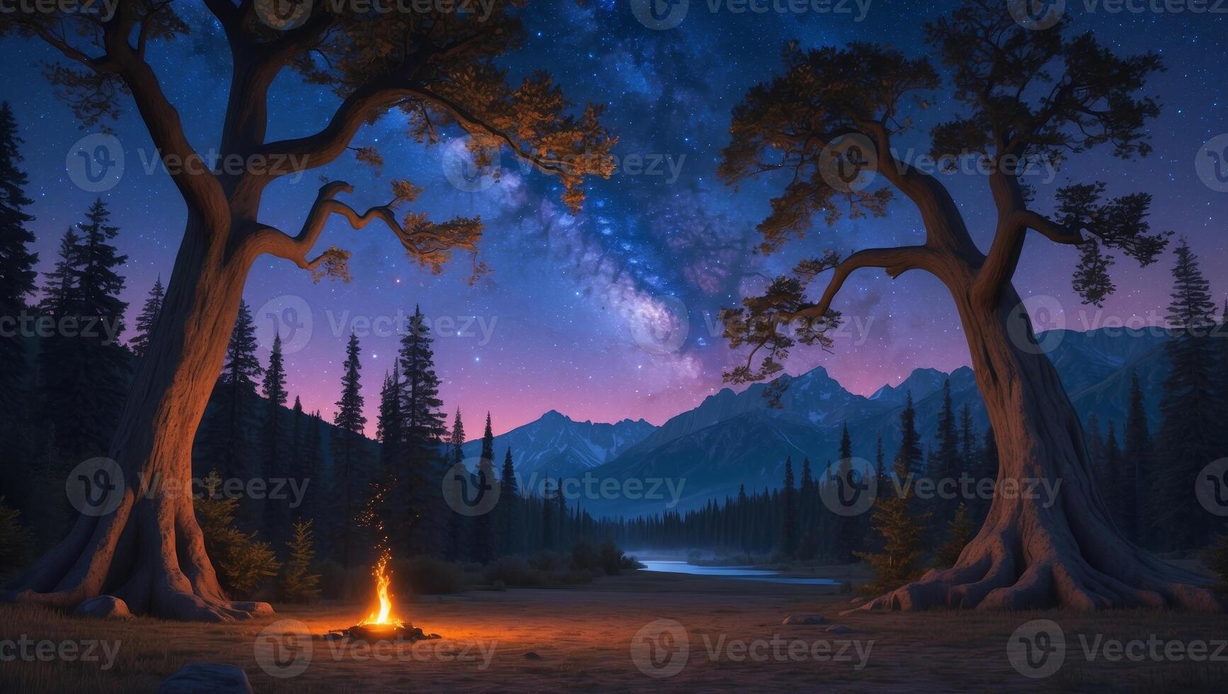 Enchanting Night Camping Adventure in a Fantasy Landscape photo