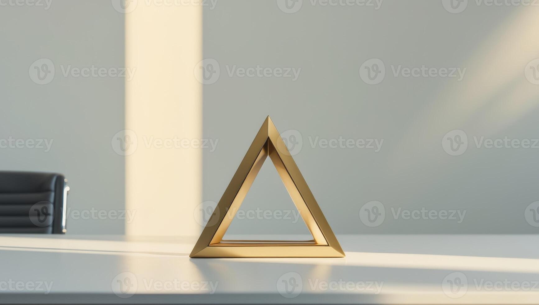 Golden triangle geometric shape on table in modern office photo