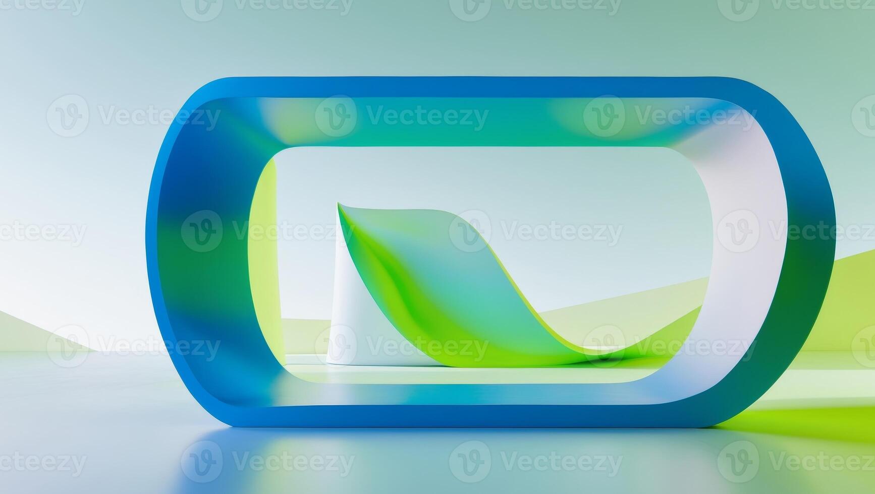 A blue and green cube with a curved shape photo