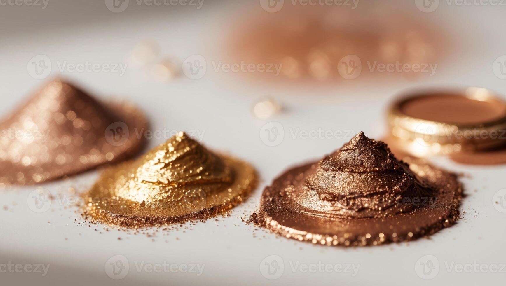 Three different types of gold and bronze powder photo