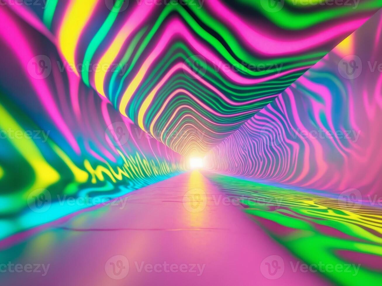 A colorful tunnel with a bright light at the end photo