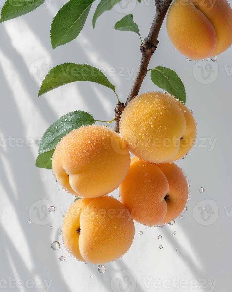 A branch of apricots with water droplets on it photo