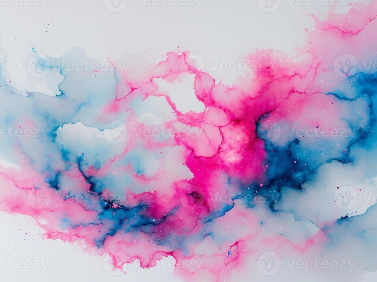 A painting of blue and pink paint on a white background photo