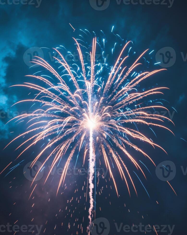 Fireworks on a dark blue gradient background photo
