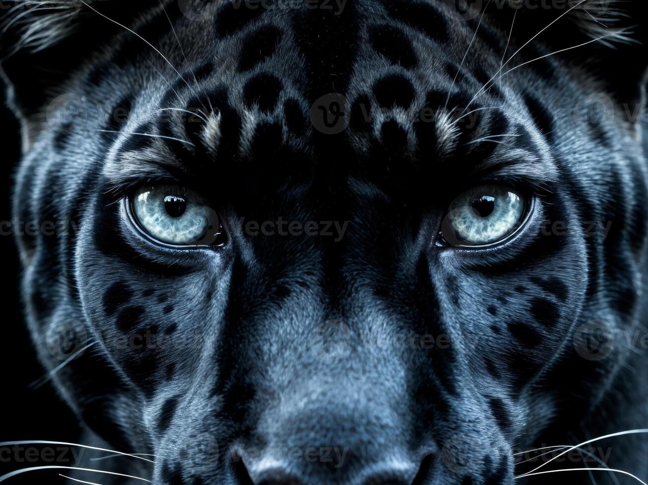 Close up on a black panther eyes on black photo