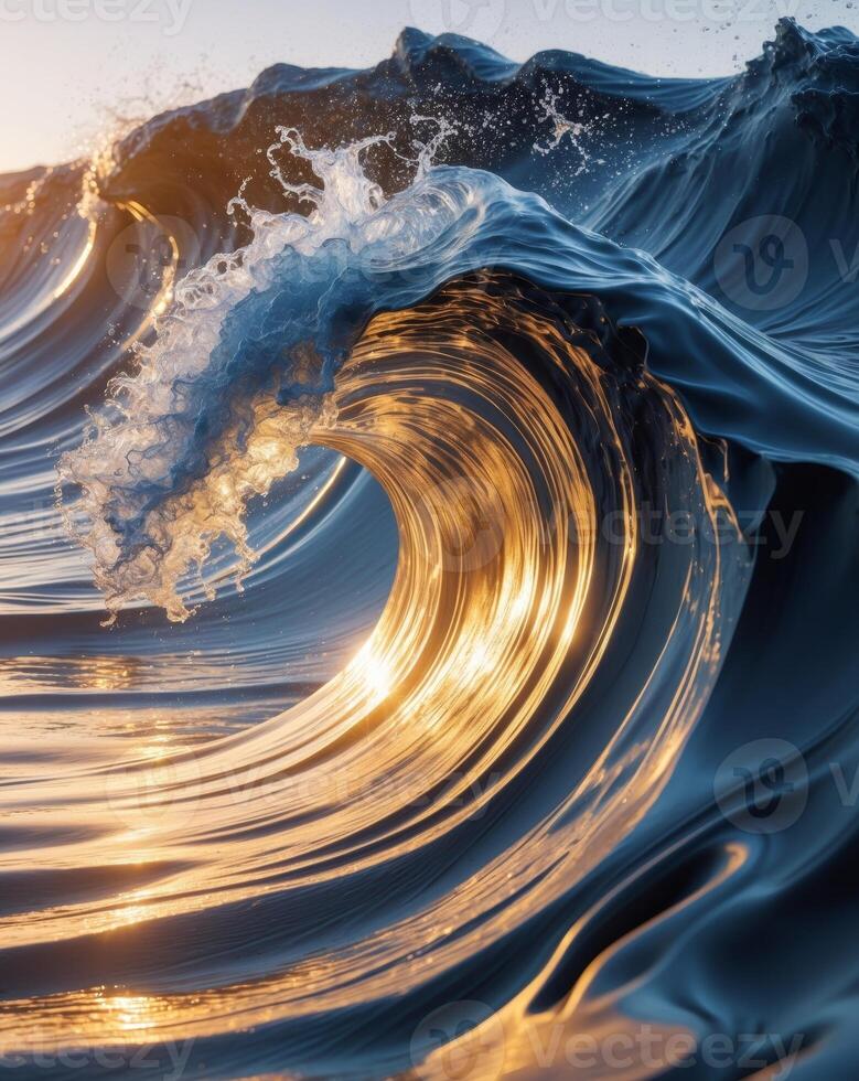 Fluid dynamics displayed in a stunning wave formation with a blend of dark and golden tones photo
