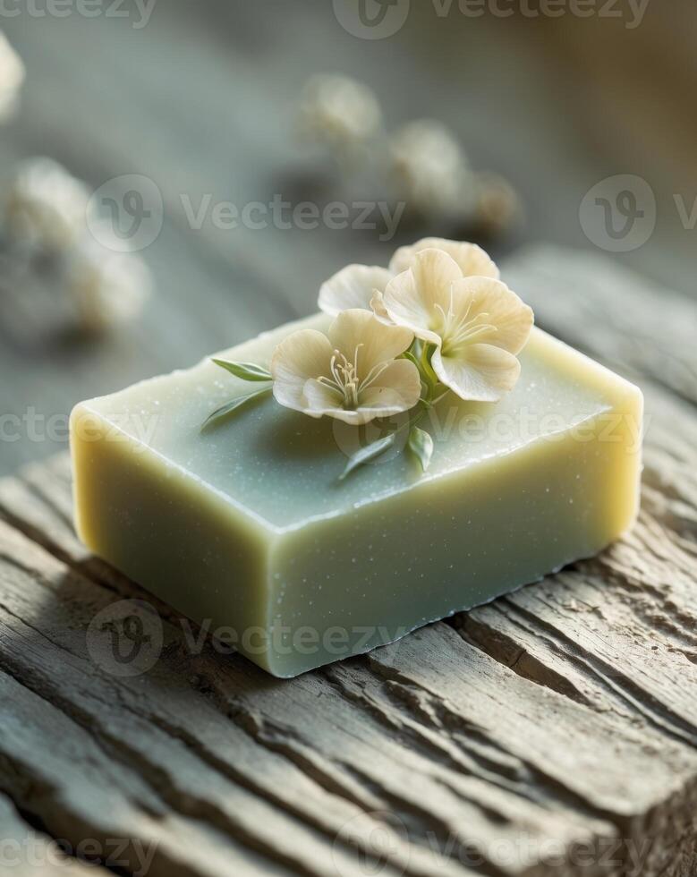 A soap bar with flowers on it photo