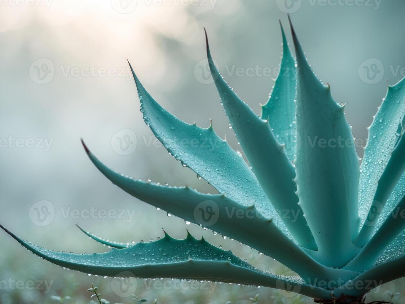 A blue agave plant with water droplets on it photo