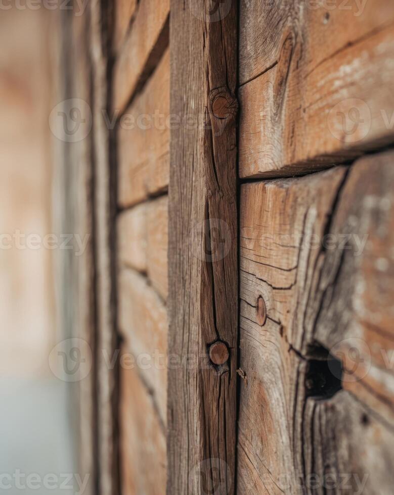 Rustic wooden plank wall with knots warm brown tones and natural weathering for a cozy look photo