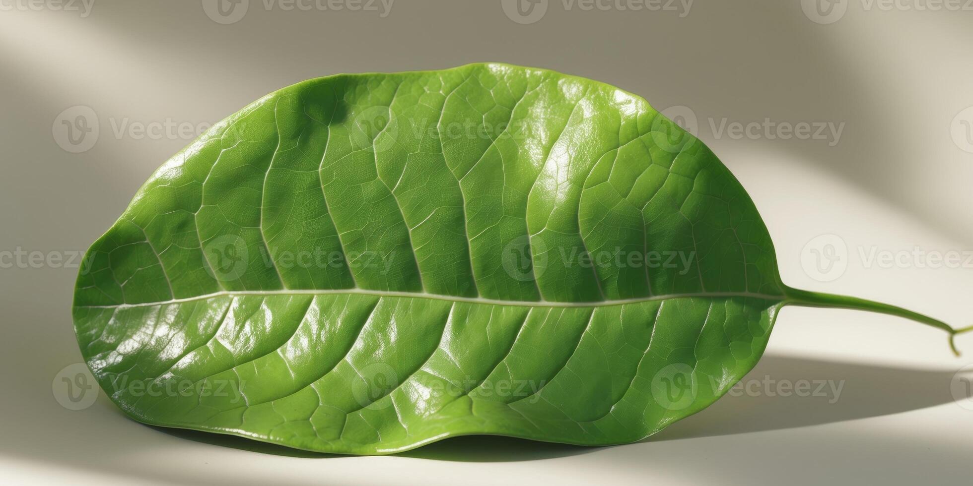 Glossy Green Leaf with a Smooth Surface and Prominent Veins photo