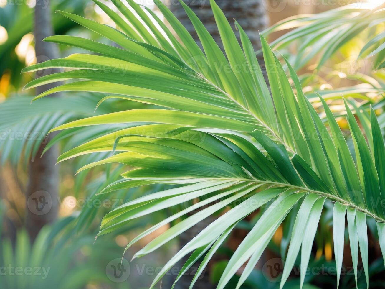 A close up of a palm tree with green leaves photo