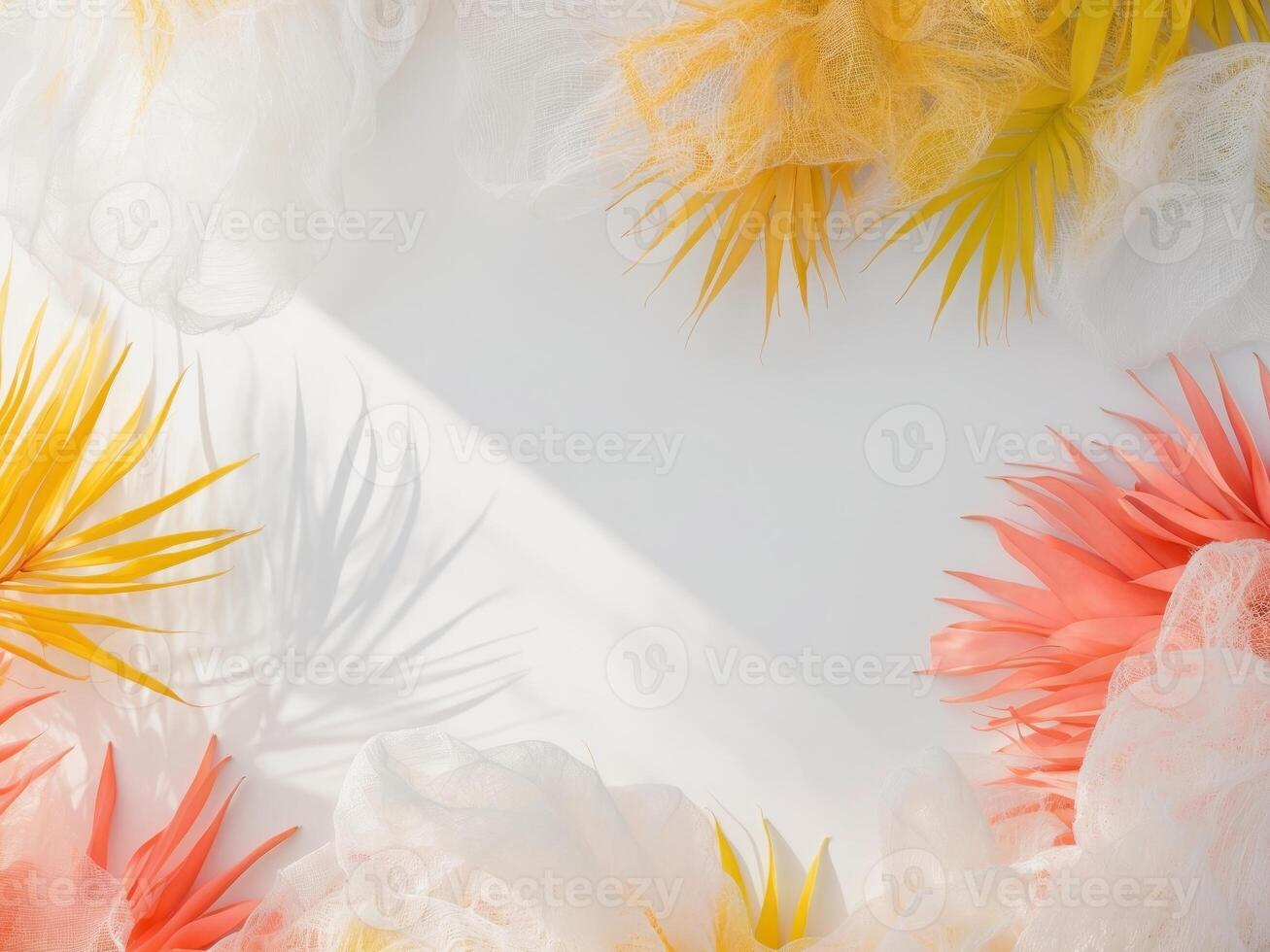 A white background with a bunch of flowers and leaves photo