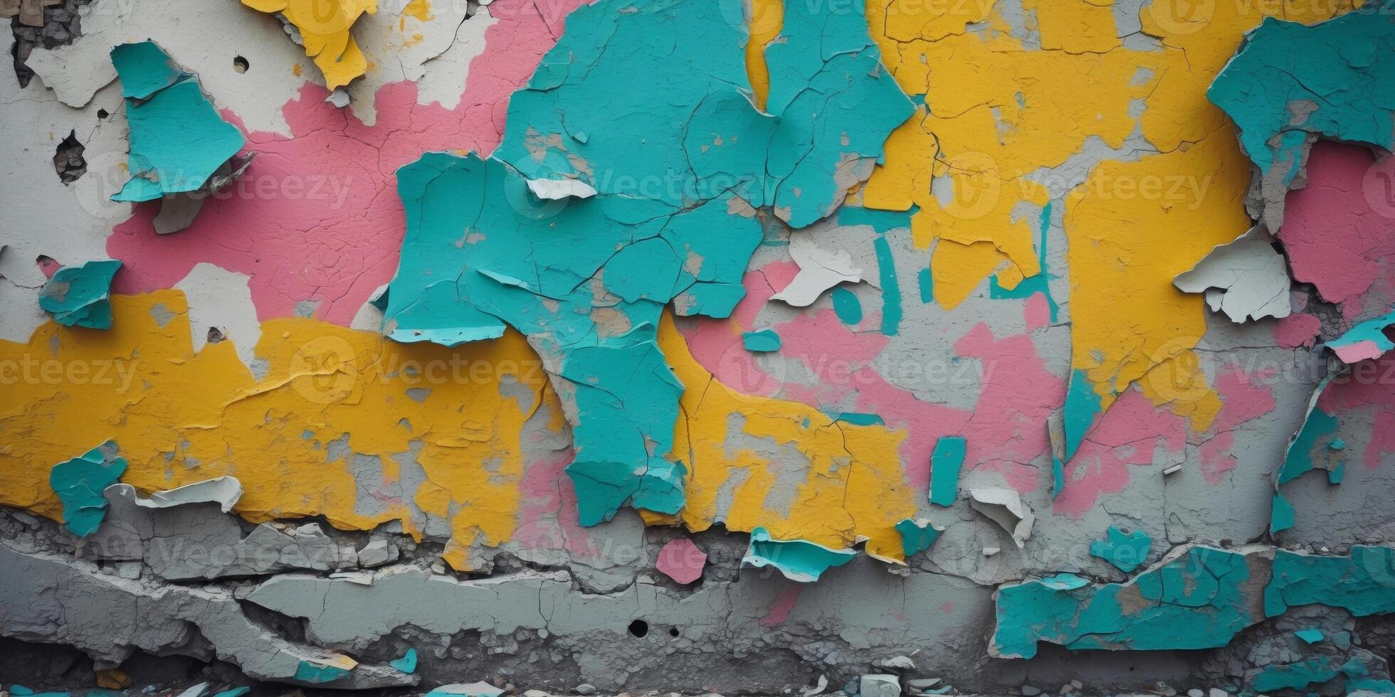 Closeup of texture damaged colorful graffiti wall photo
