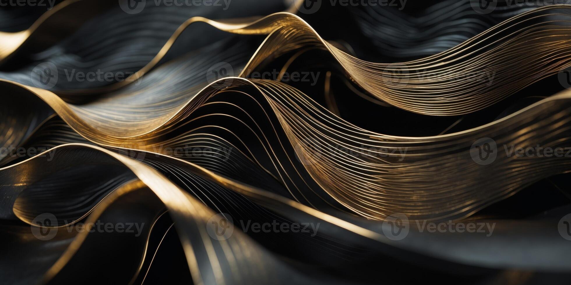 abstract texture with wavy lines in gold and black colors photo
