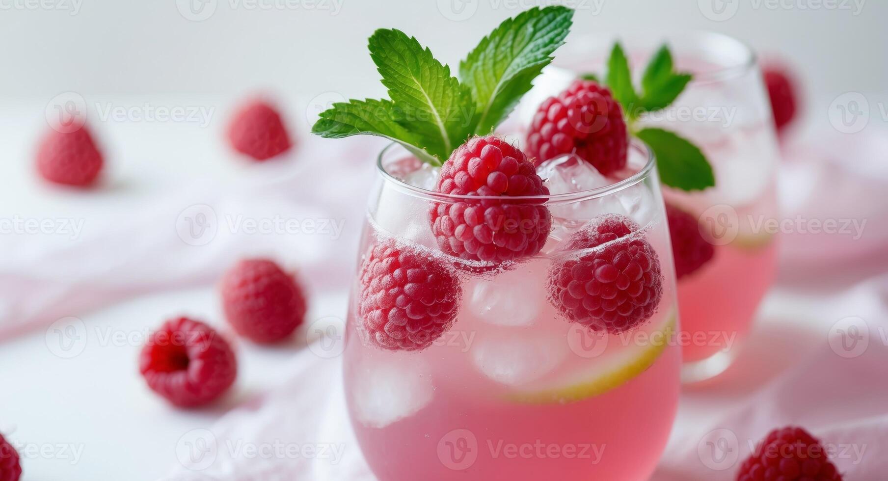 Raspberry lemonade with mint leaves photo