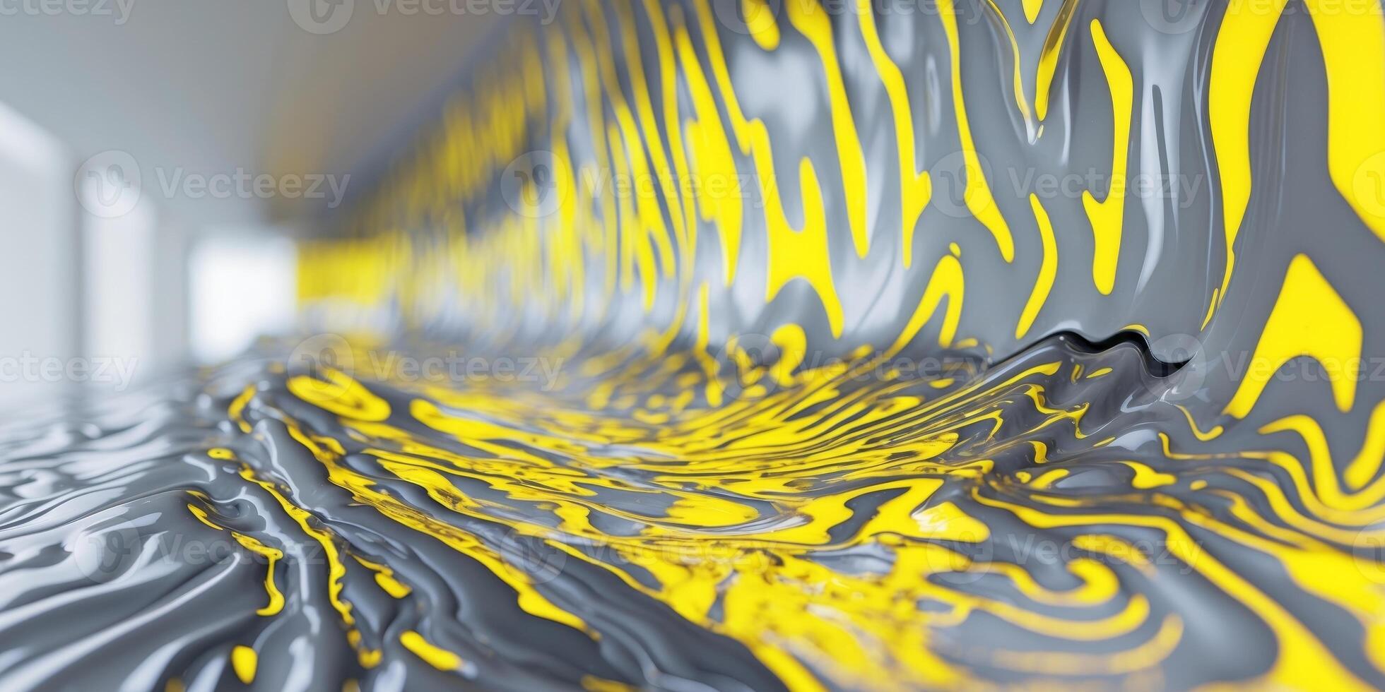 A yellow and black abstract pattern on a wall photo