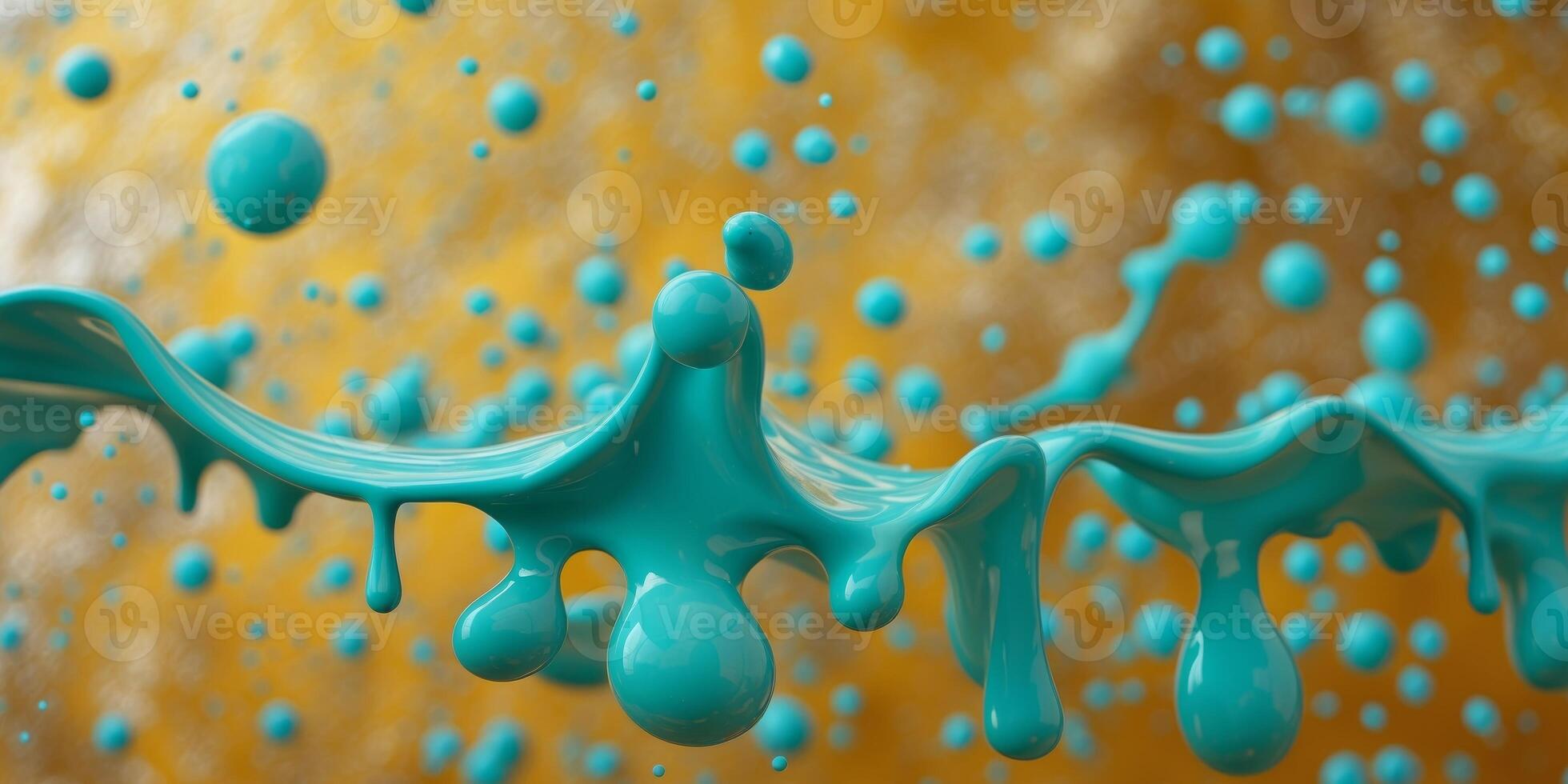 Abstract artwork with turquoise drips and golden yellow textured background photo