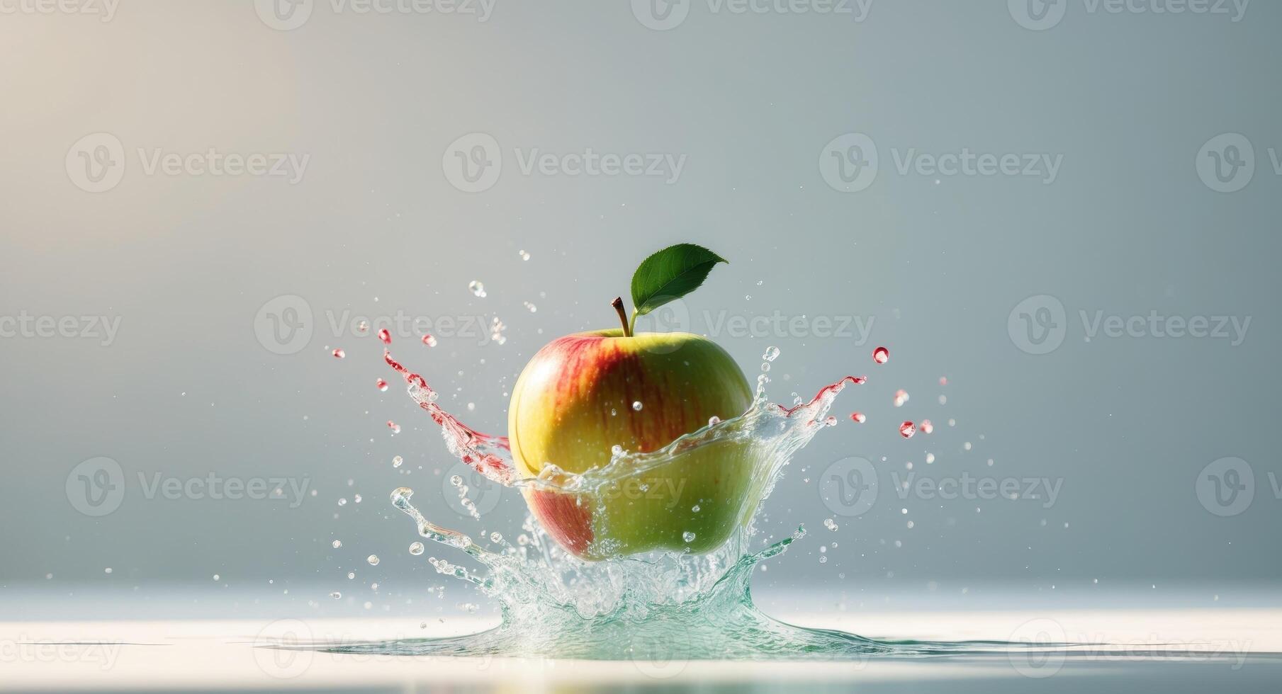 An apple is splashing into the water photo