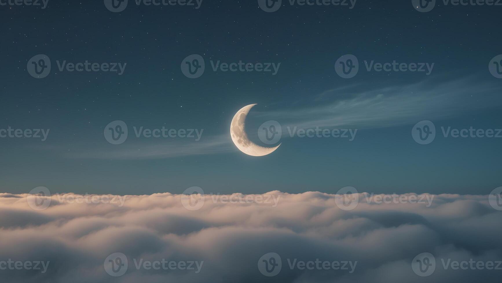 Crescent Moon Above a Sea of Clouds and Stars photo