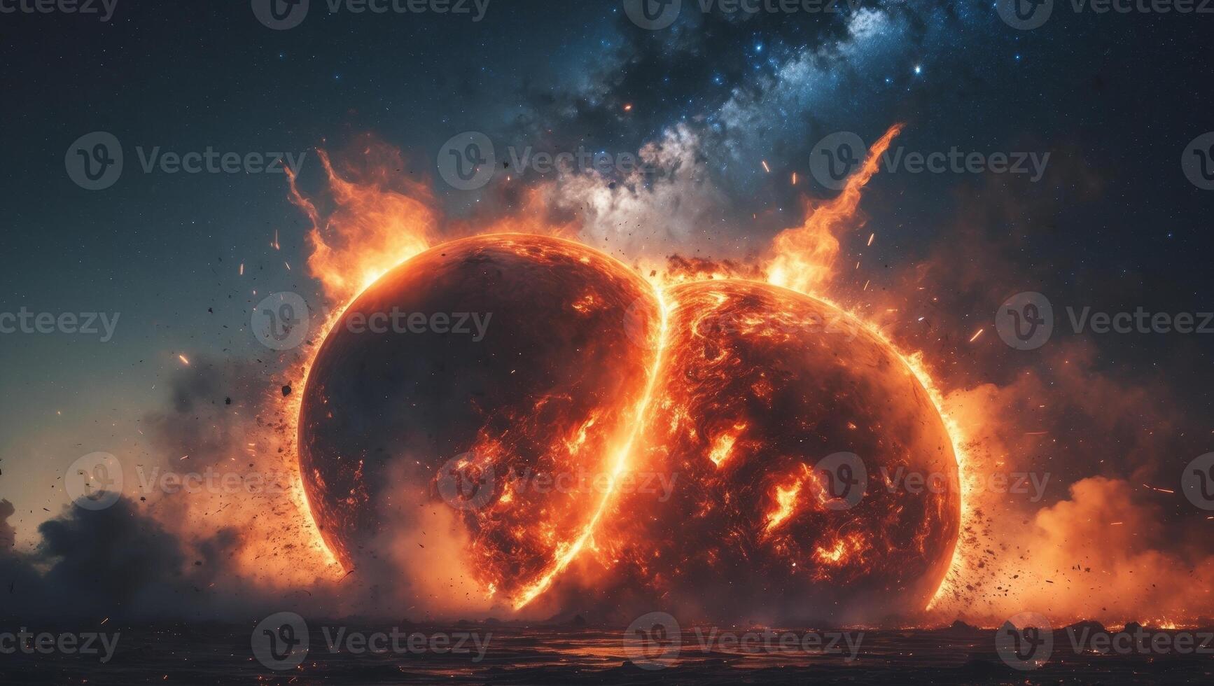 Two large balls of fire are exploding in the air photo