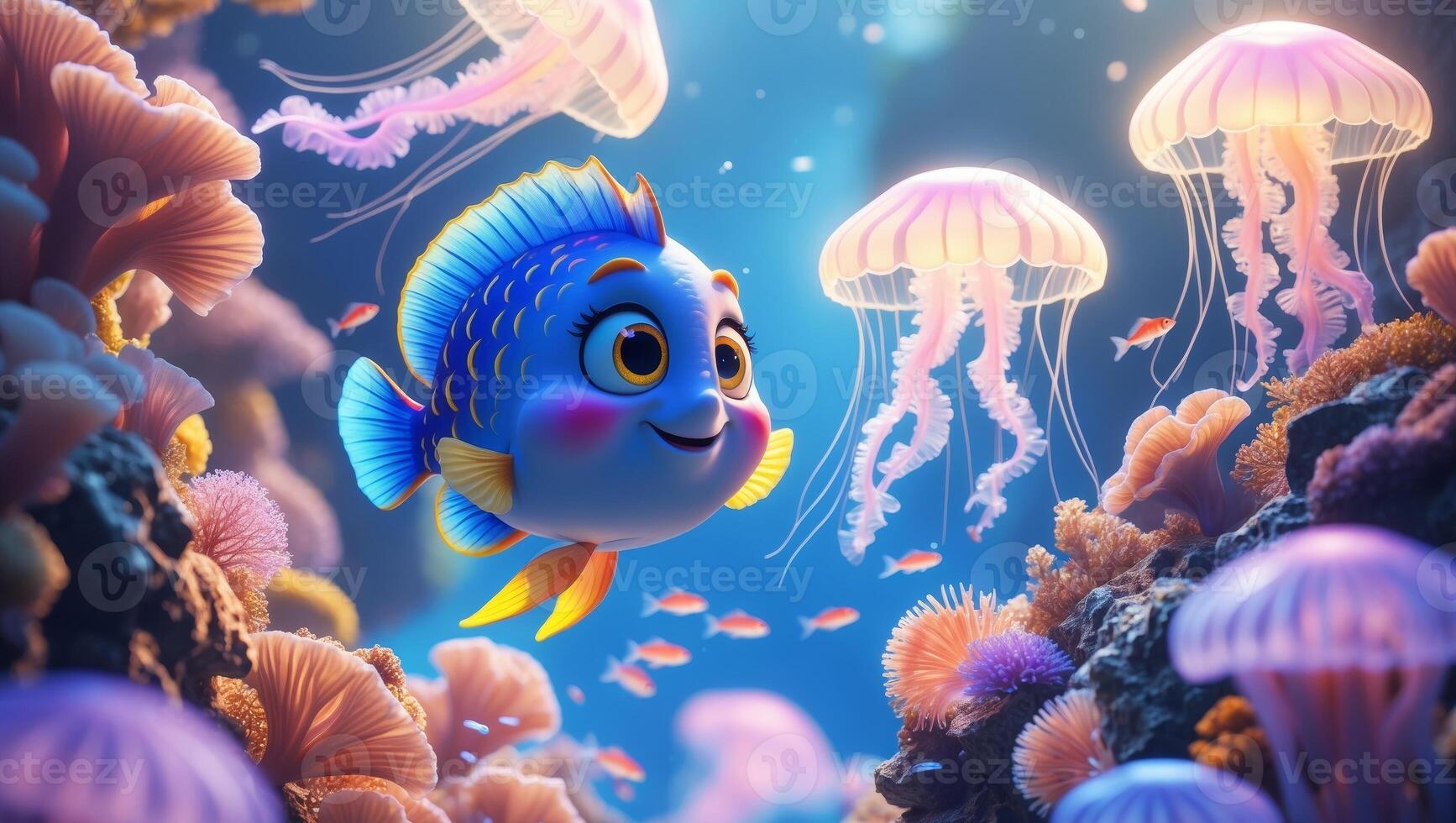 Finding dory, the fish, is surrounded by jellyfish photo