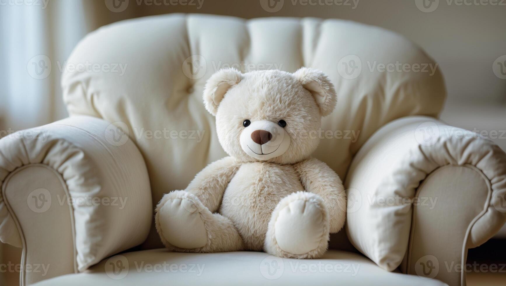 A teddy bear sitting on a chair photo