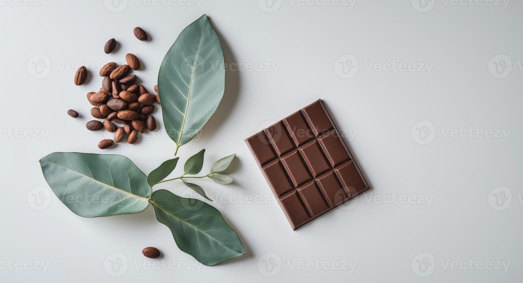 Milk Chocolate Bar with Cocoa Beans and Eucalyptus. photo