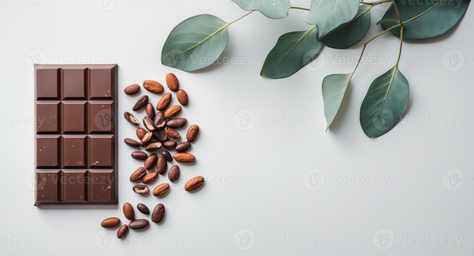 Milk Chocolate Bar with Cocoa Beans and Eucalyptus. photo