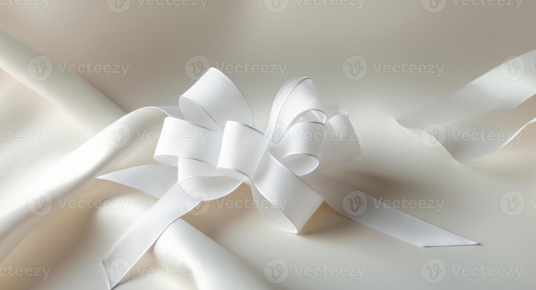 Elegant White Ribbon Bow on Soft Background for Decorative Use. photo