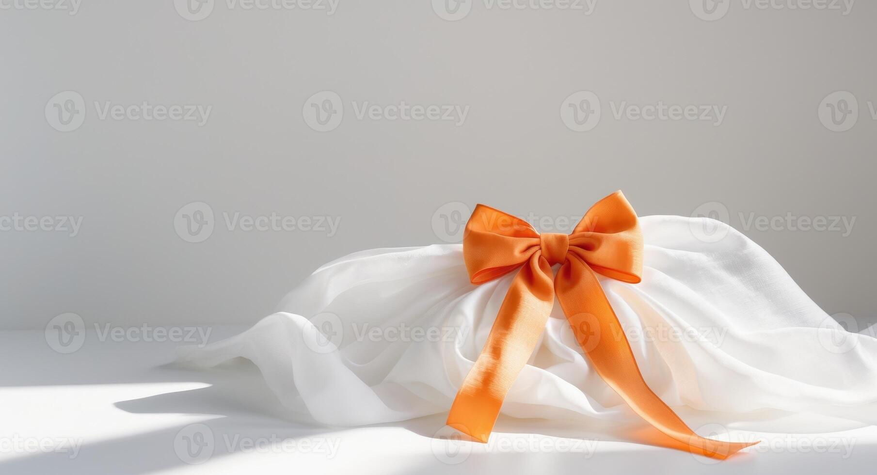 A white and orange fabric with a bow on it. photo