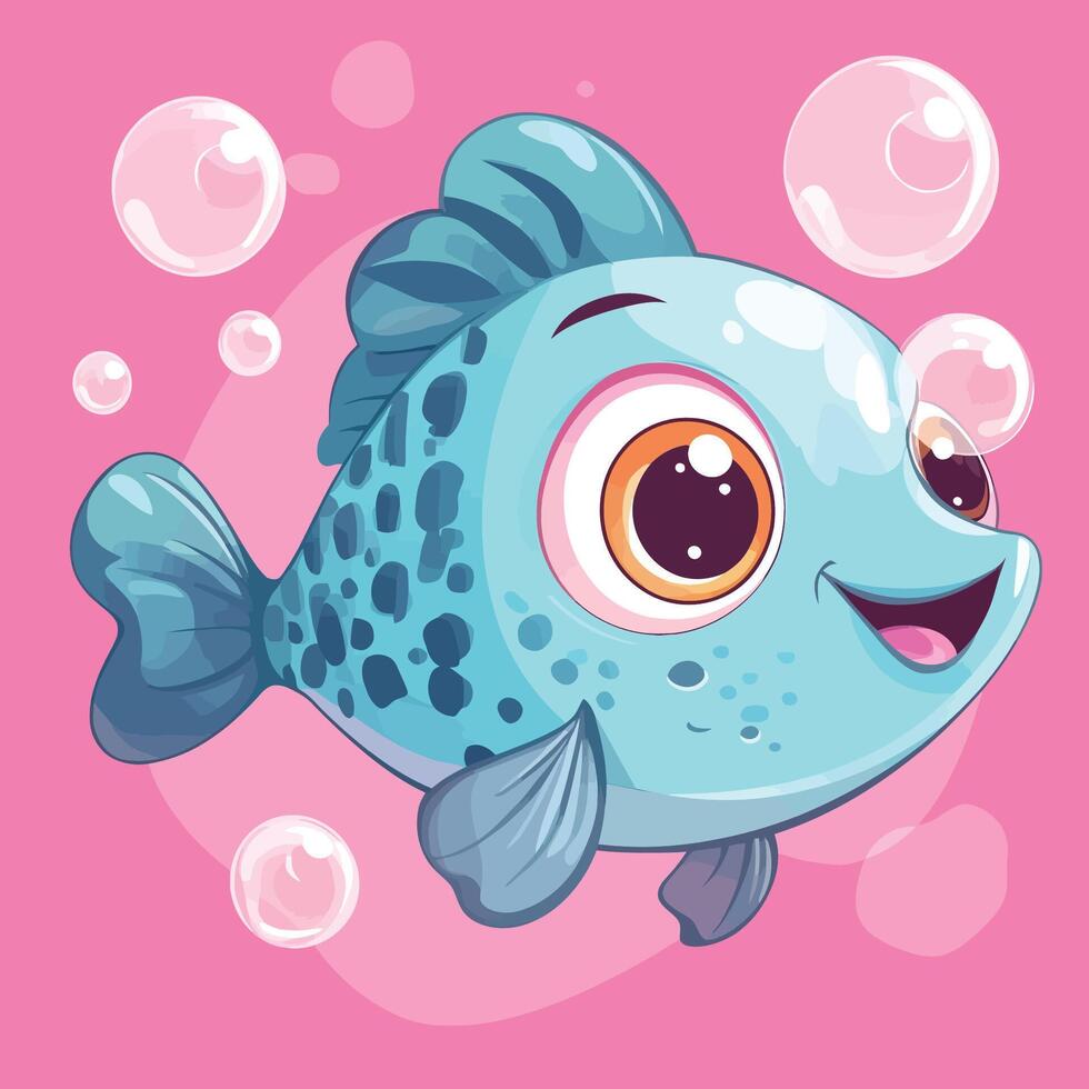 Adorable Cartoon Fish Character Blowing Bubbles vector