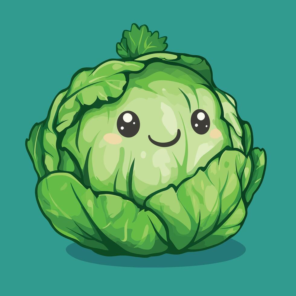 Cute Cabbage Vegetable Cartoon Illustration vector