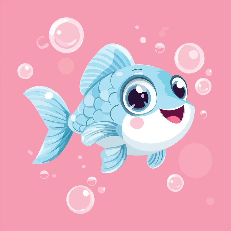 Adorable Cartoon Fish Blowing Bubbles vector