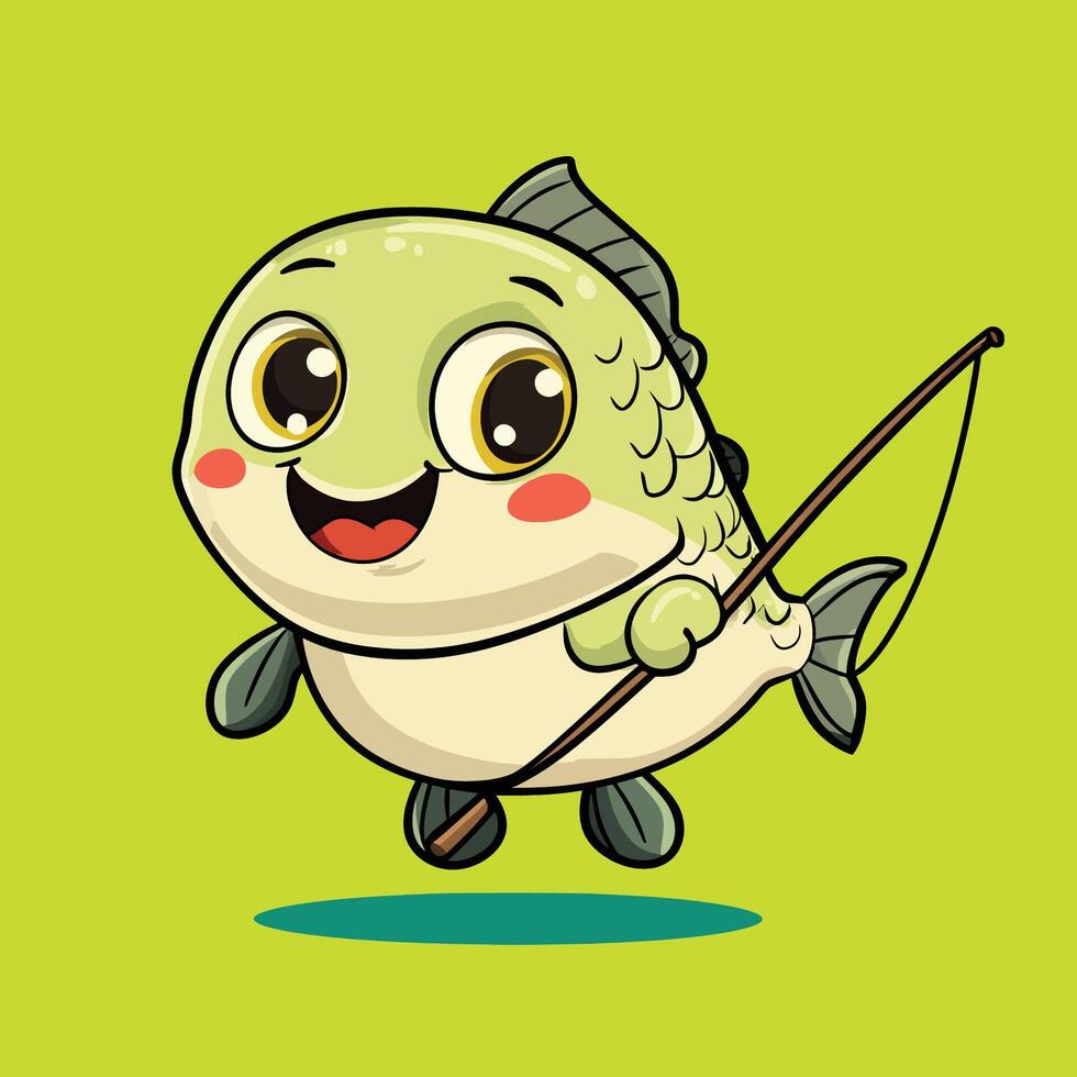 Cute Fish Cartoon Character Holding a Fish Toy vector
