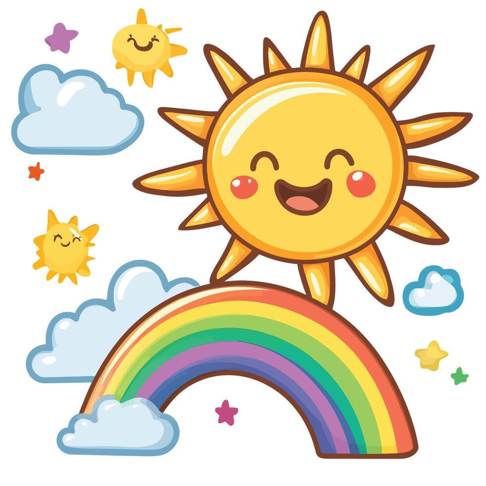 Rainbow and Sun Icon vector