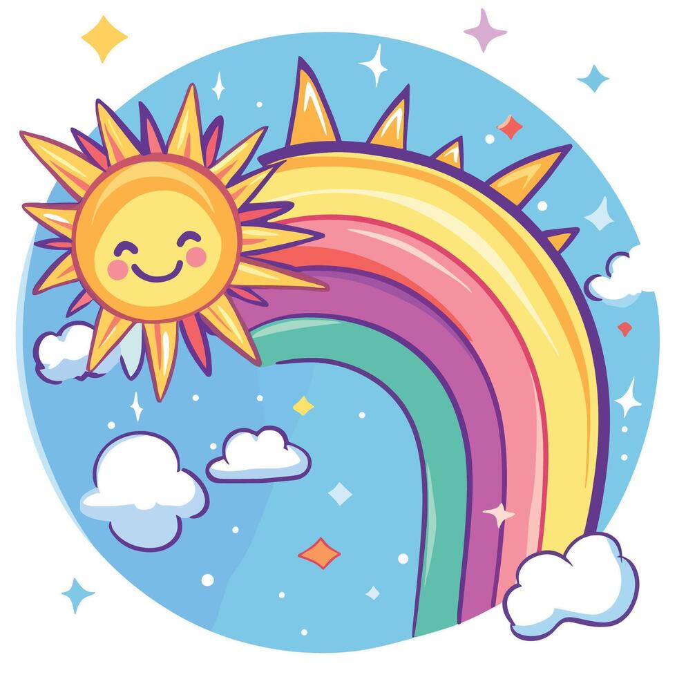 Cartoon Rainbow and Sun Icon vector
