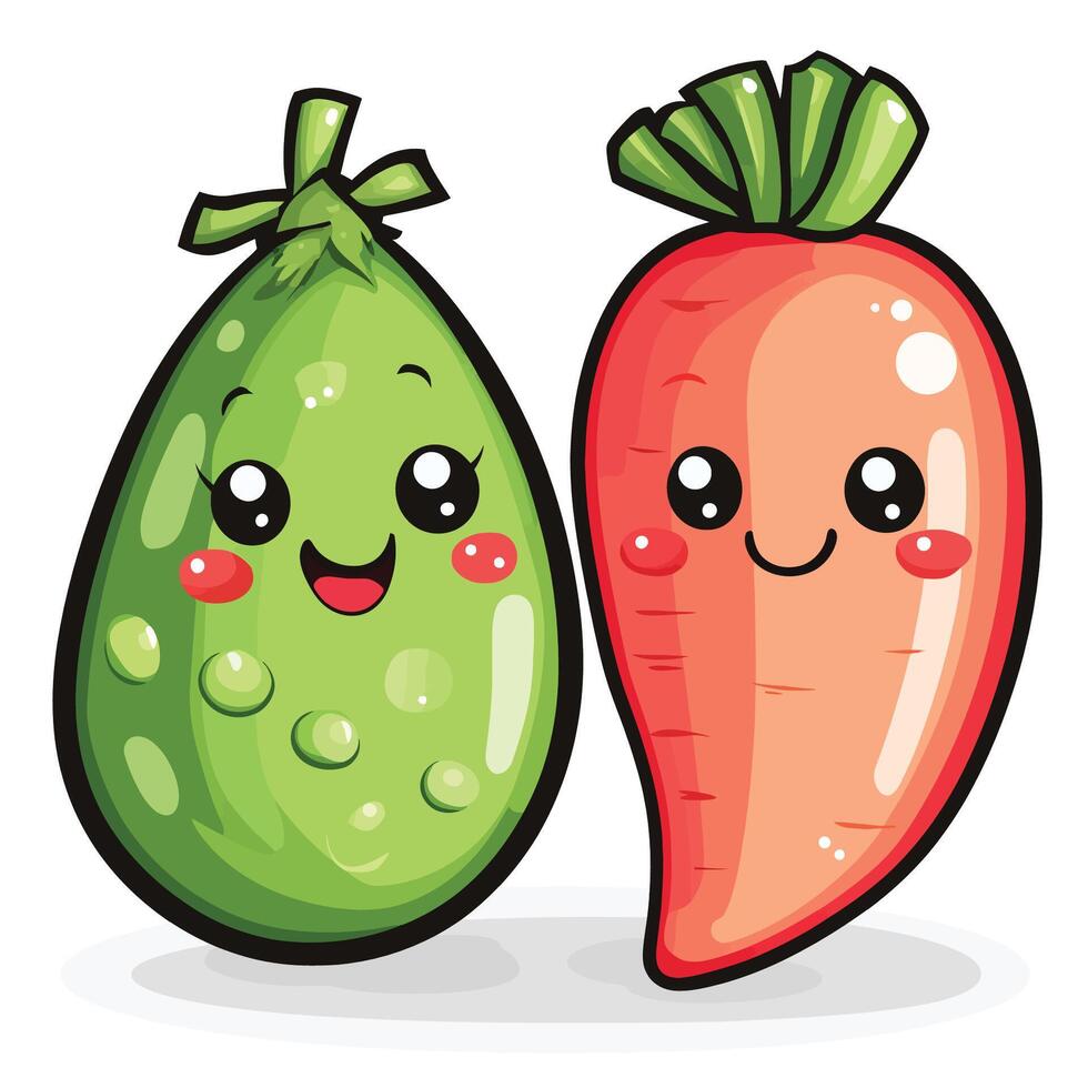 A Cute of Carrot and Pea Vegetable Cartoon vector