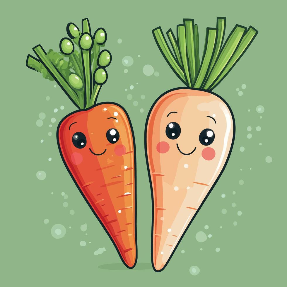 Cute Carrot and Pea Vegetable Cartoon Illustration vector