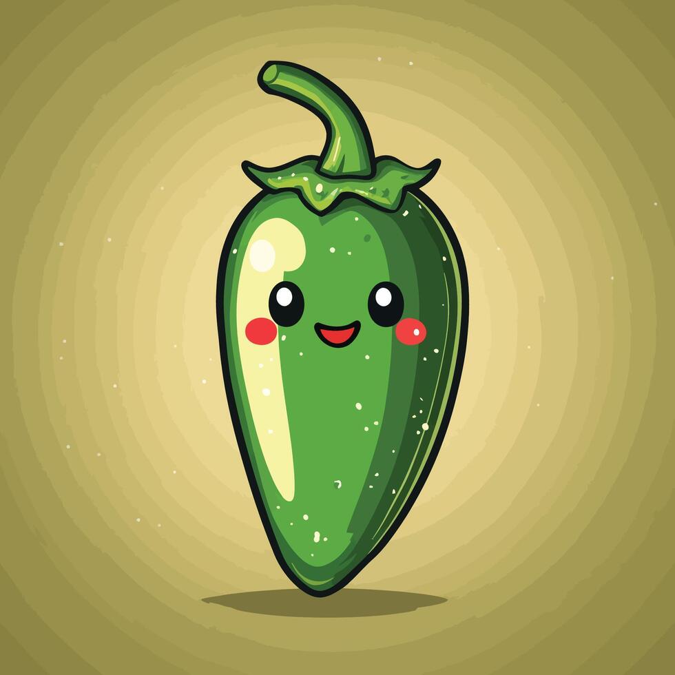 A Cute of Green Chili Pepper Cartoon Illustration vector