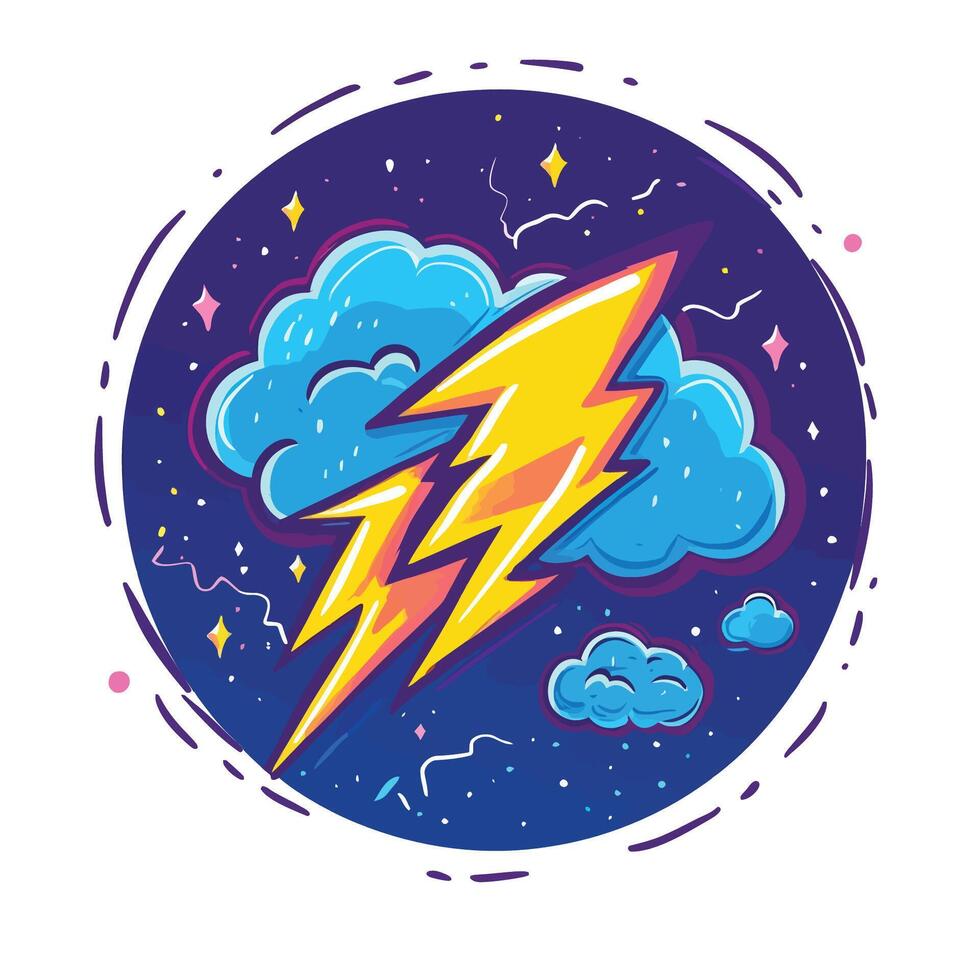 Thunder and Lightning Icon with Cartoon Elements vector