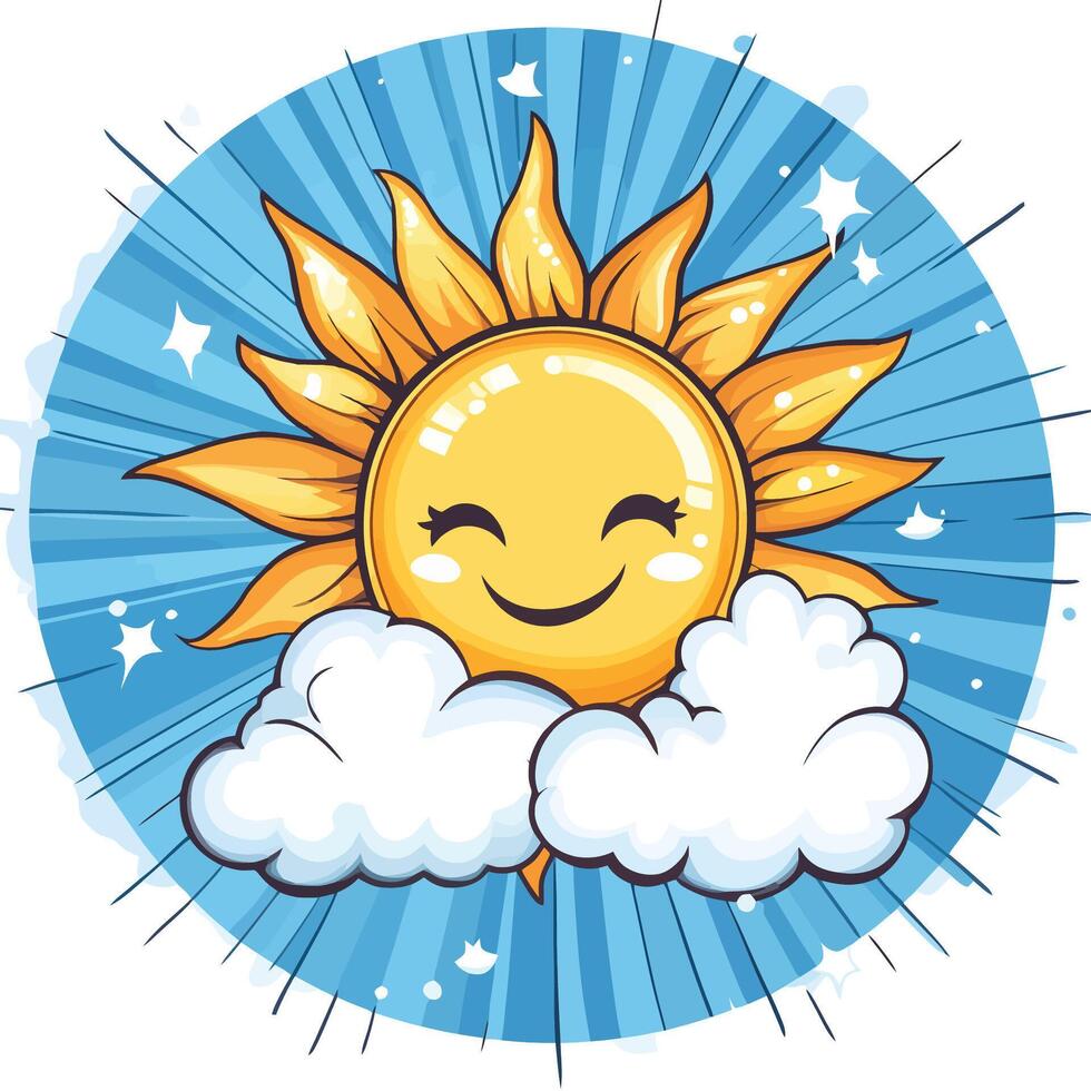 Cartoon Sun Behind Cloud Icon vector