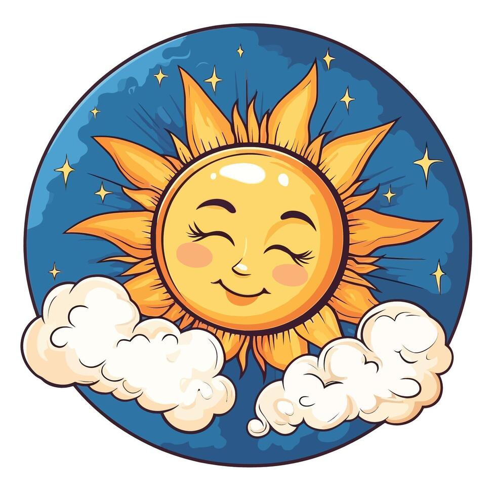 Cartoon Sun with Clouds Icon vector