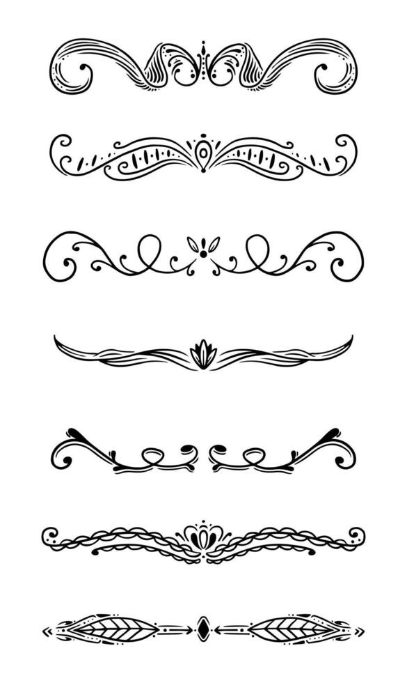 Vintage decorative dividers flat elements set. Elegant text delimiters with swirls antique design collection on white background vector