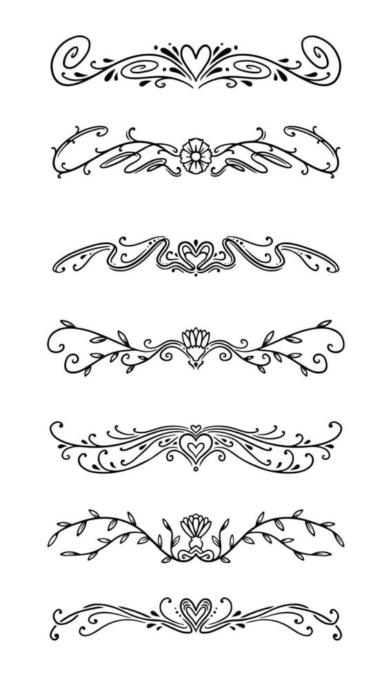 Set of classic lines and borders art divider ornament on black colour vector