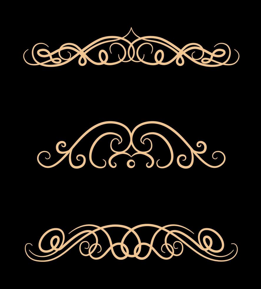 Floral design divider with abstract swirls for greeting card on gold colour vector